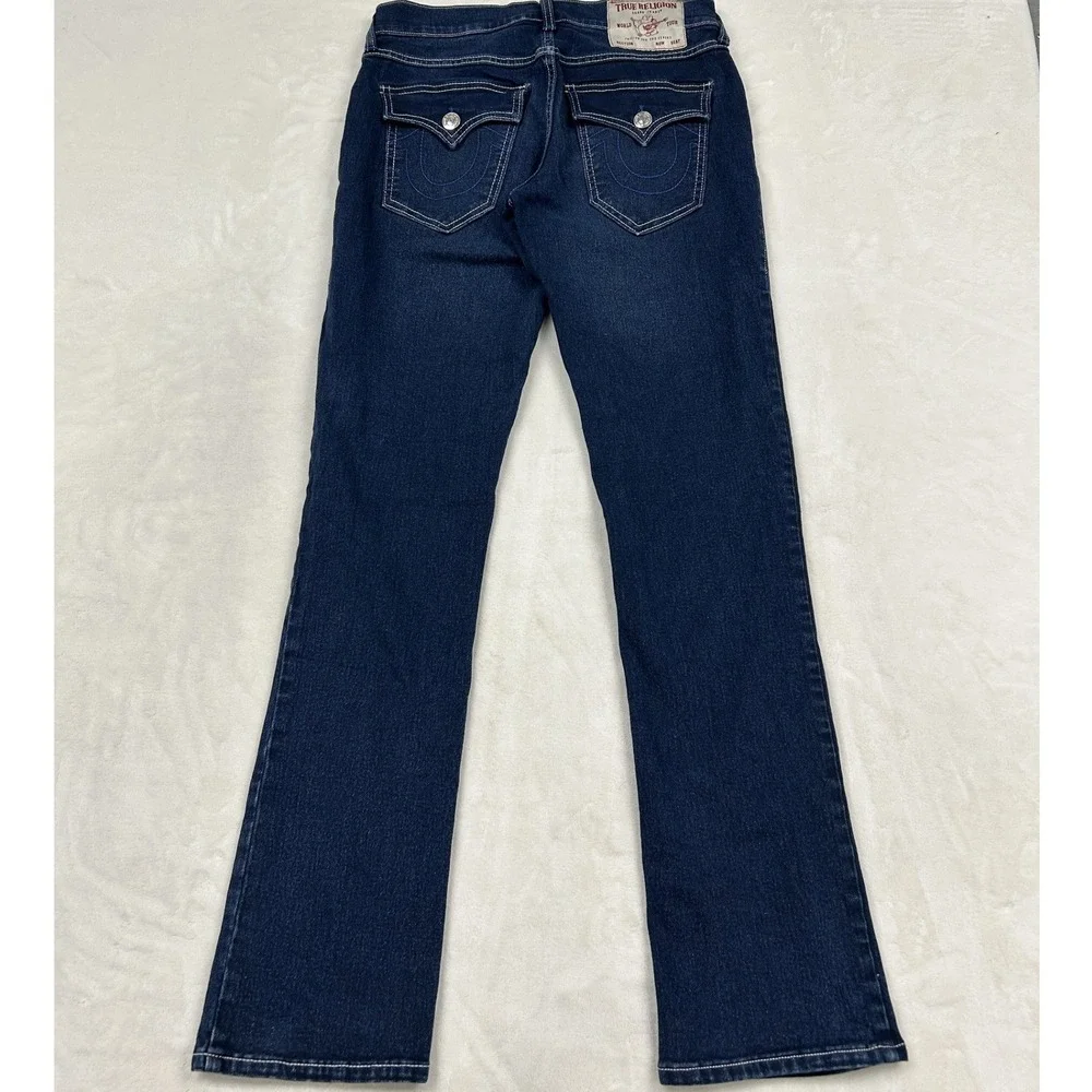 True Religion Ricky Relaxed Straight Jeans Mens 29 Blue Dark Wash Stitch